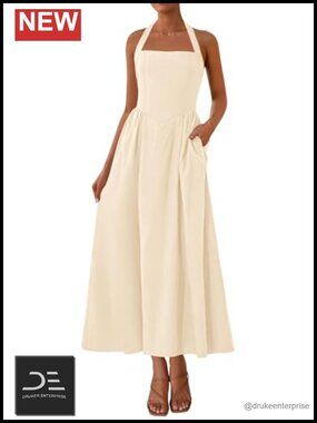 Halter Maxi Dress Semi Formal Wedding Guest Sleeveless A-line